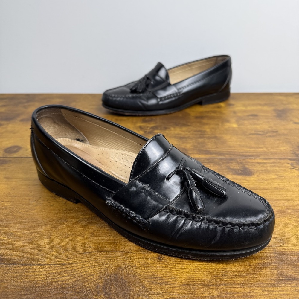 GH Bass Harris Loafers Mens 9D Black Leather Tassel Slip On Dress Oxford Shoes